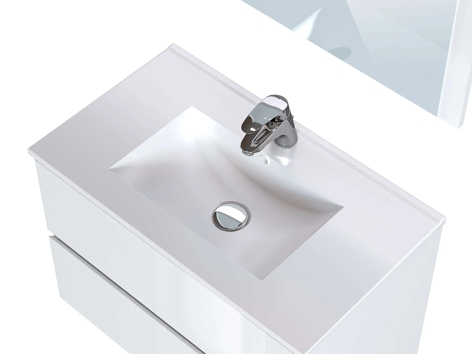 Meuble de salle de bain NELI 2 tiroirs 80 cm blanc brillant T-BATH Inclus lavabo, miroir et applique LED