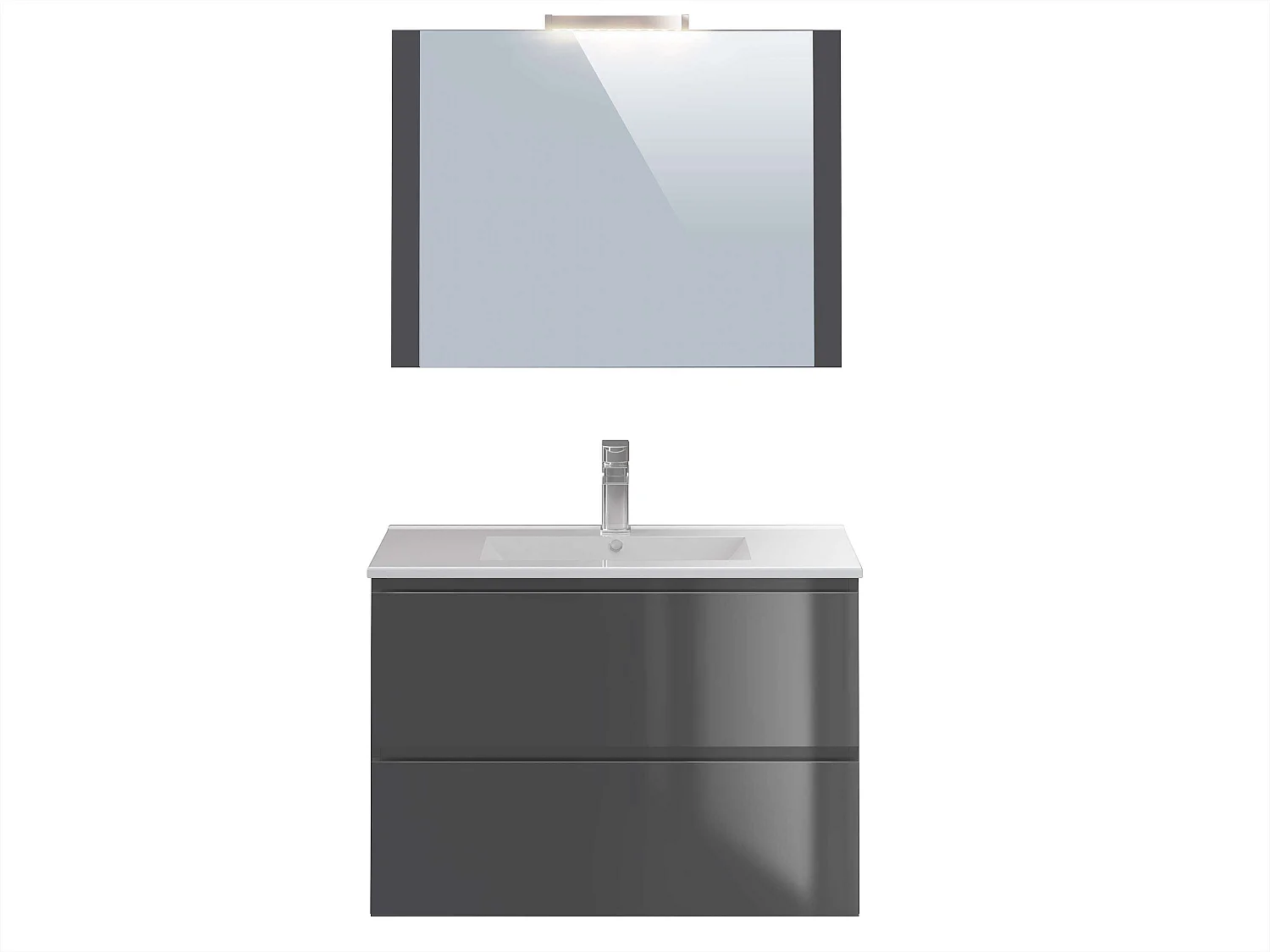 Meuble de salle de bain NELI 2 tiroirs 80 cm anthracite T-BATH Inclus lavabo, miroir et applique LED