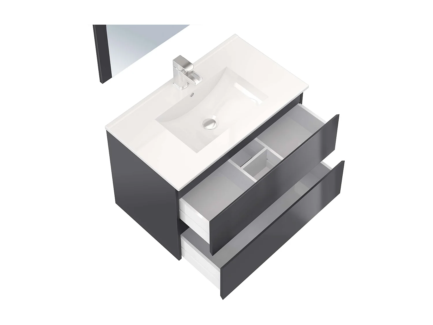 Meuble de salle de bain NELI 2 tiroirs 80 cm anthracite T-BATH Inclus lavabo, miroir et applique LED
