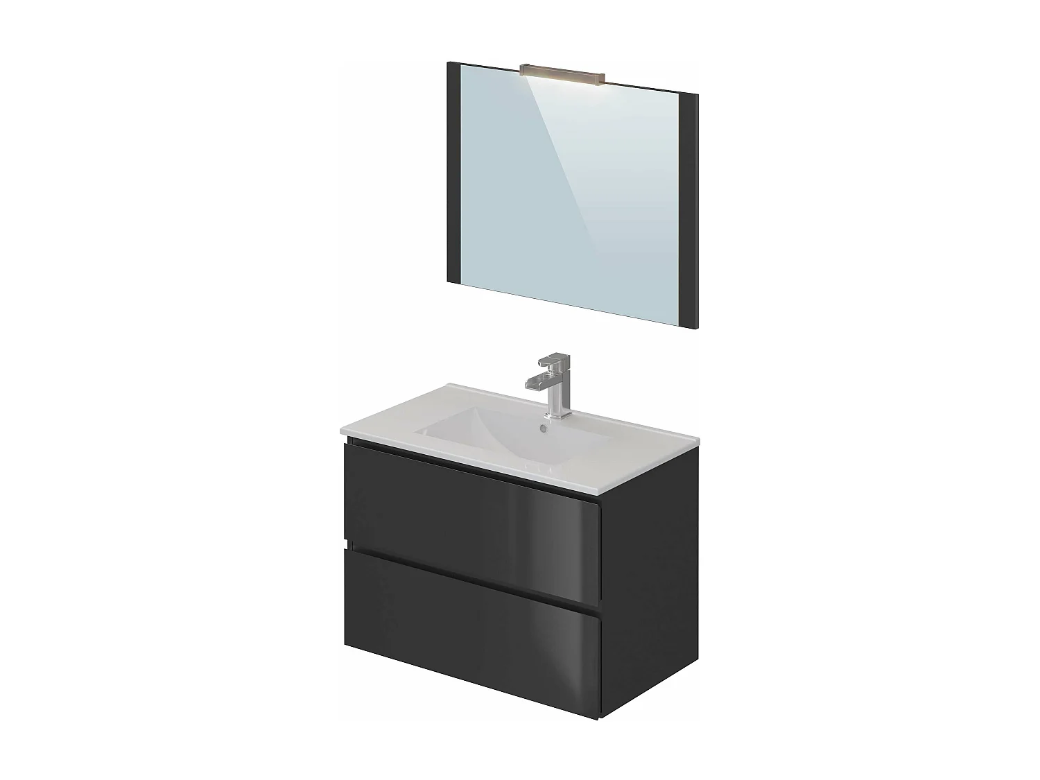 Meuble de salle de bain NELI 2 tiroirs 80 cm anthracite T-BATH Inclus lavabo, miroir et applique LED