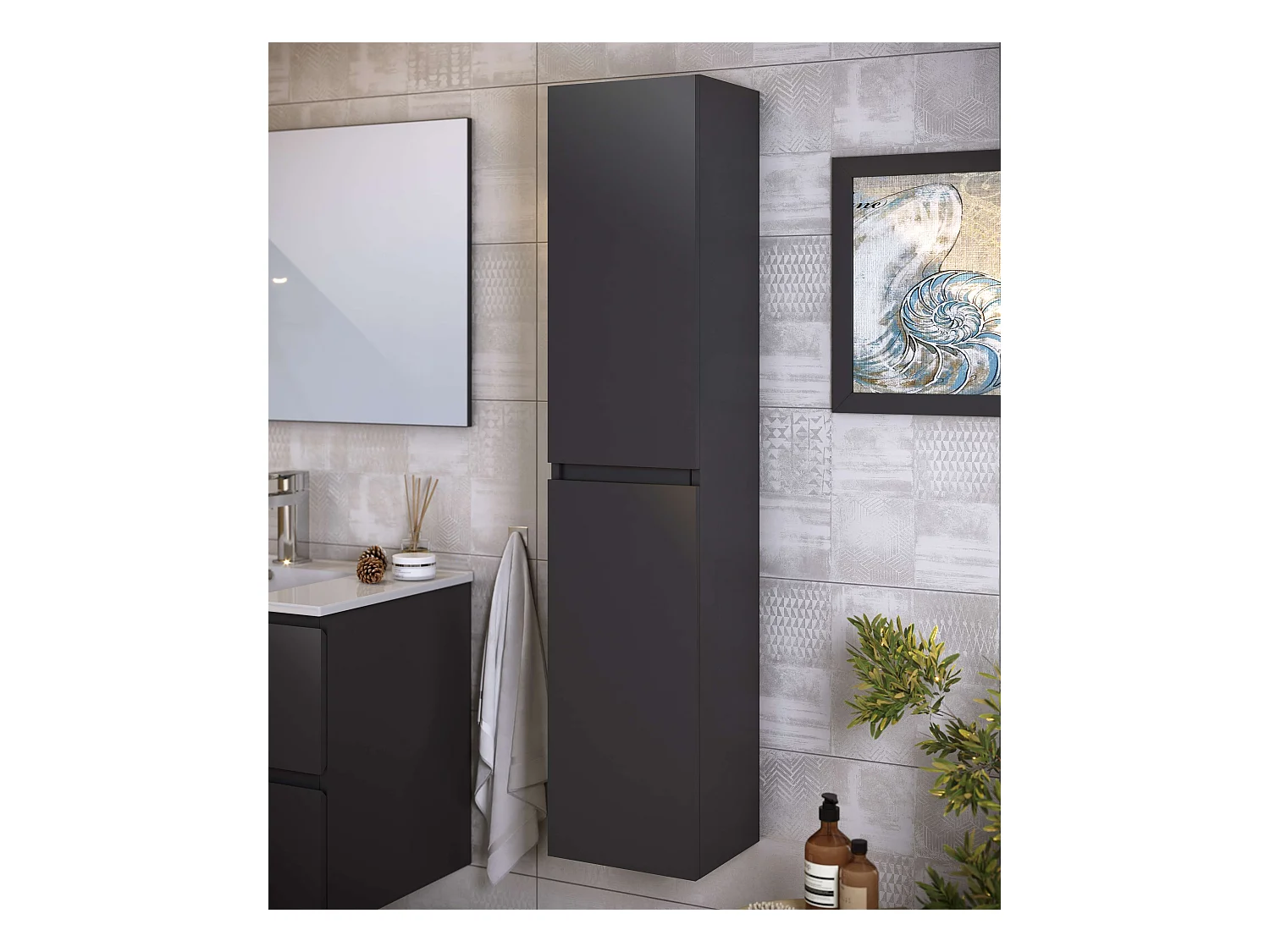 Colonne de salle de bain NELI 2 portes 140x30x27 cm gris anthracite T-BATH