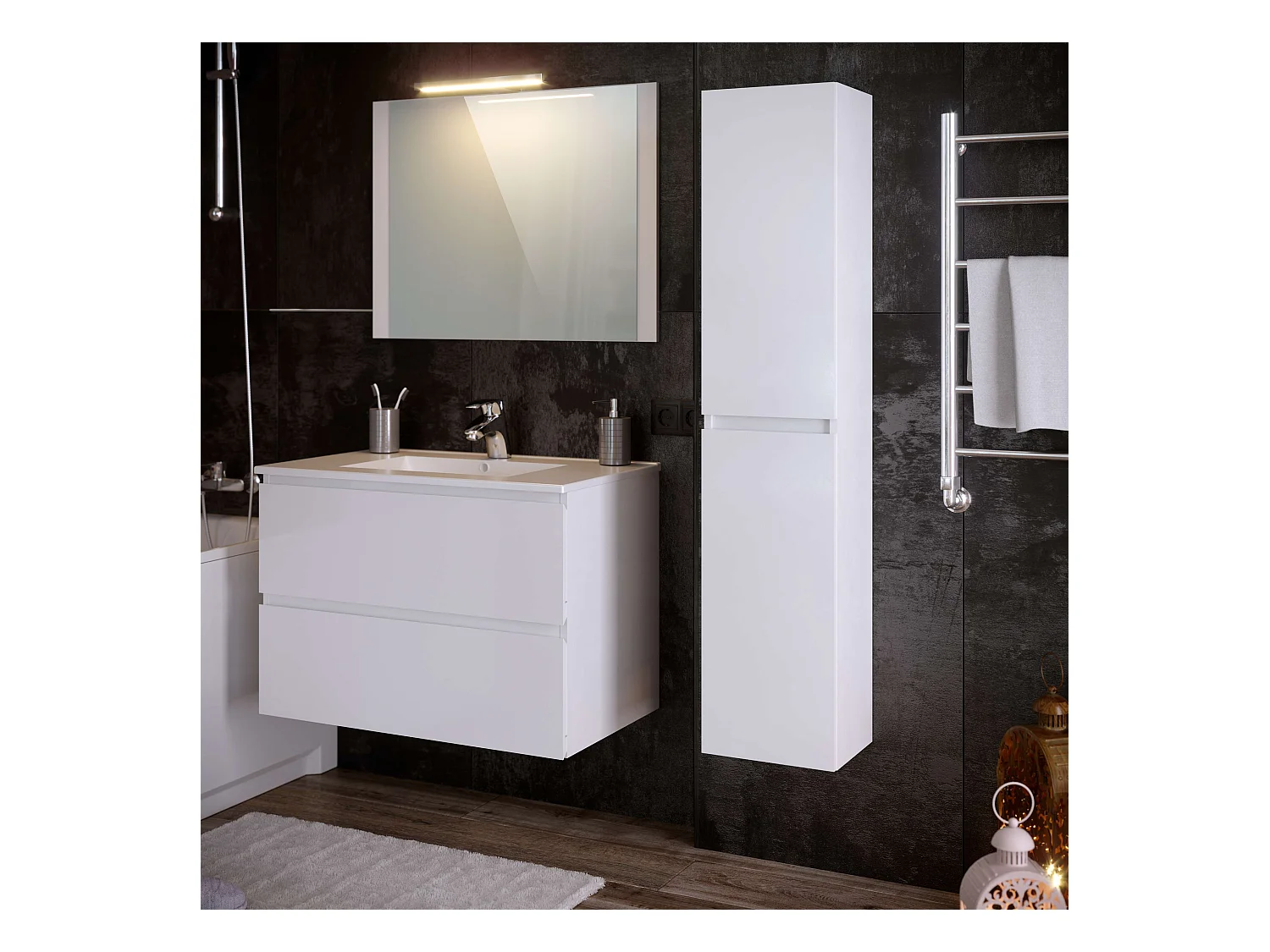 Colonne de salle de bain NELI 2 portes 140x30x27 cm blanc T-BATH