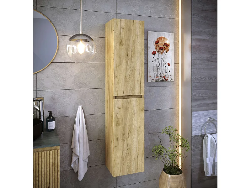 Colonne de salle de bain CIMS 2 portes 140x30x27 cm chêne T-BATH