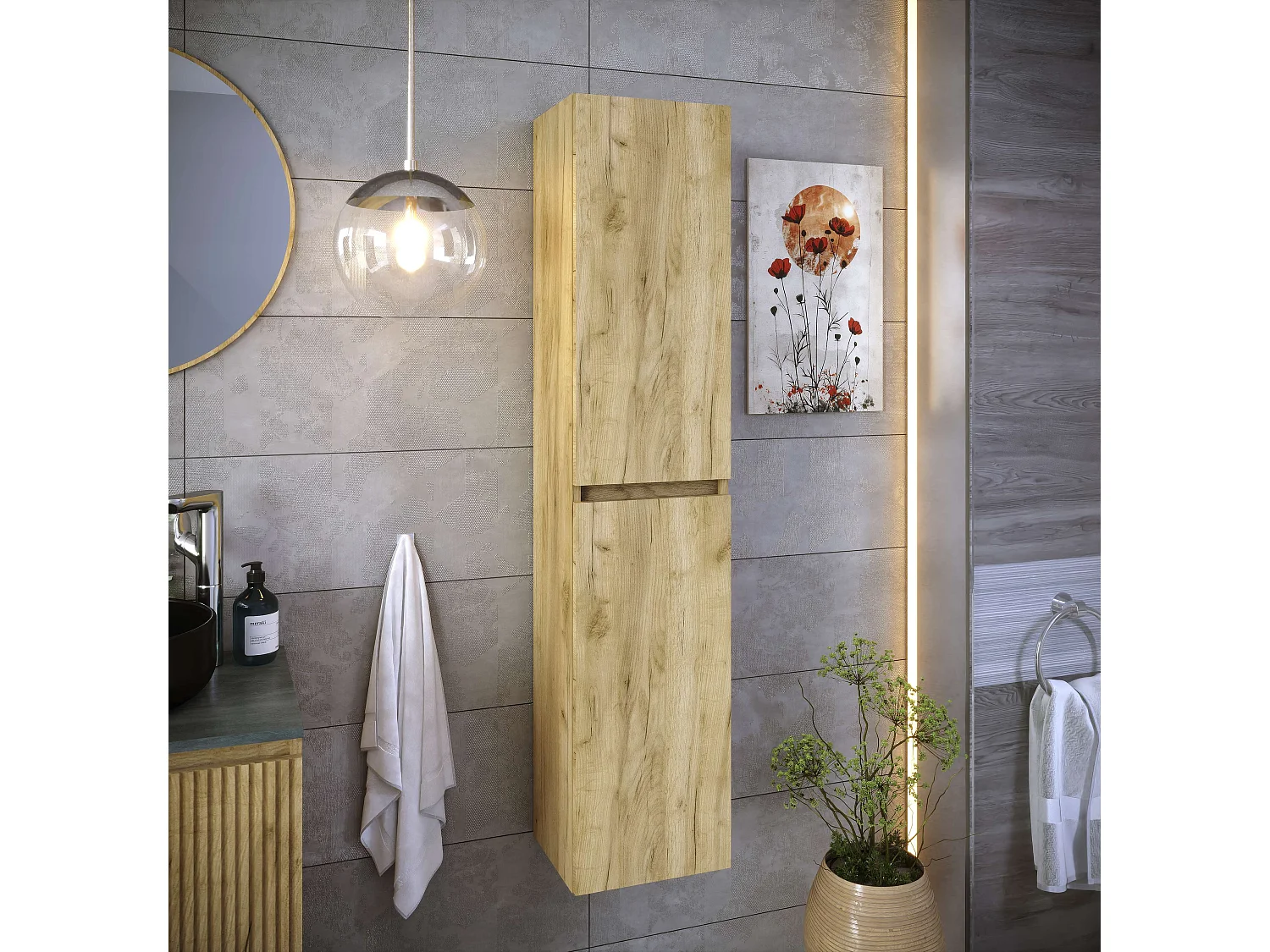 Colonne de salle de bain CIMS 2 portes 140x30x27 cm chêne T-BATH