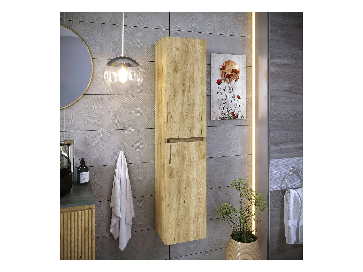 Colonne de salle de bain CIMS 2 portes 140x30x27 cm chêne T-BATH