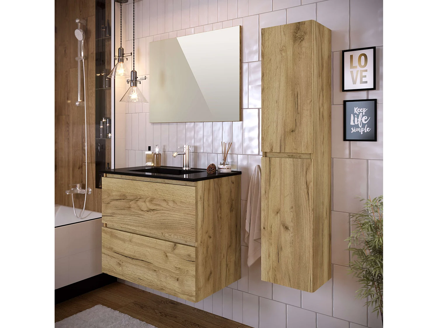 Colonne de salle de bain CIMS 2 portes 140x30x27 cm chêne T-BATH