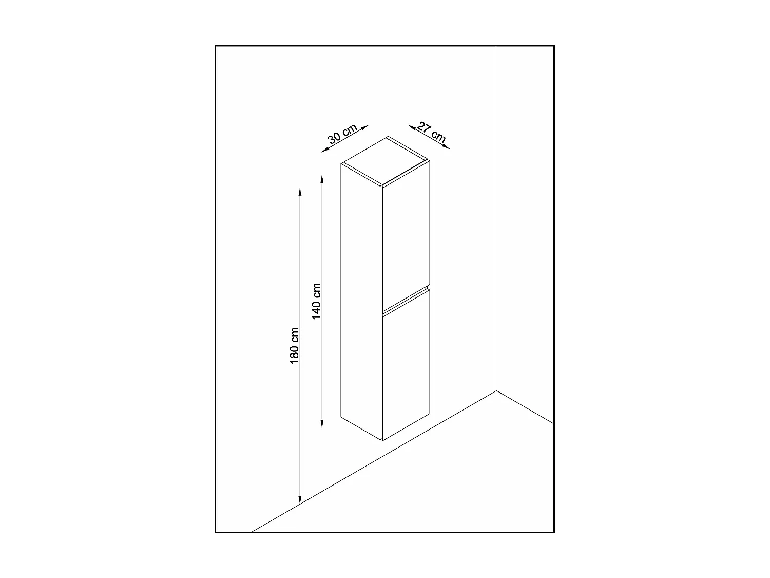 Colonne de salle de bain NELI 2 portes 140x30x27 cm chêne et noir T-BATH