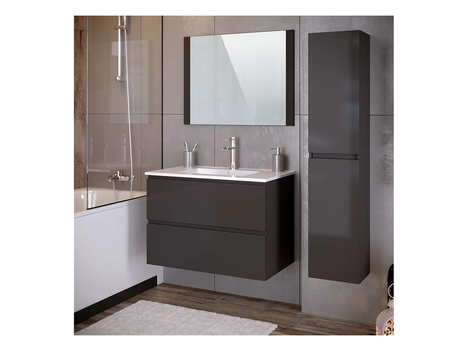 Colonne de salle de bain NELI 2 portes 140x30x27 cm gris anthracite T-BATH
