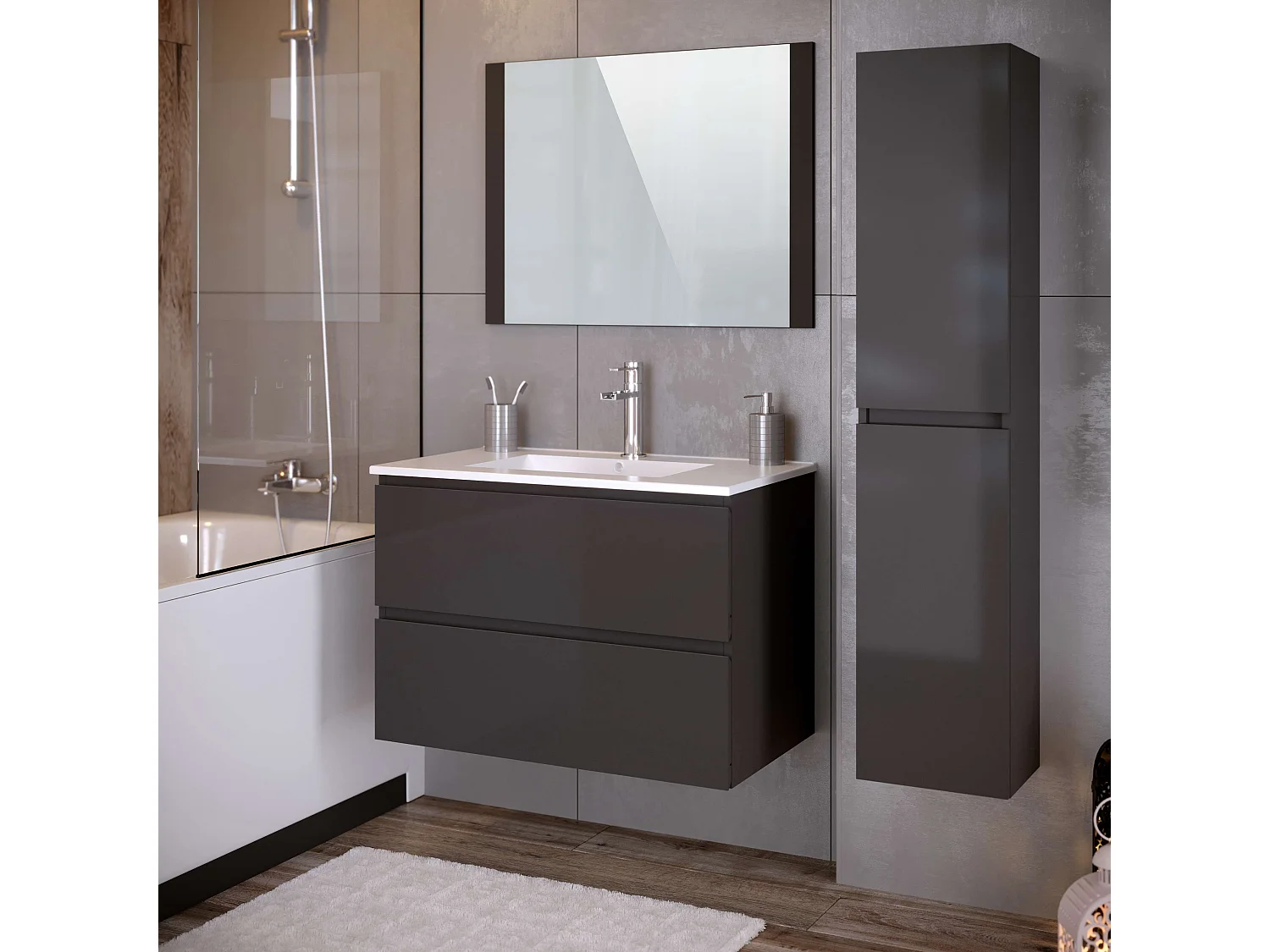 Colonne de salle de bain NELI 2 portes 140x30x27 cm gris anthracite T-BATH