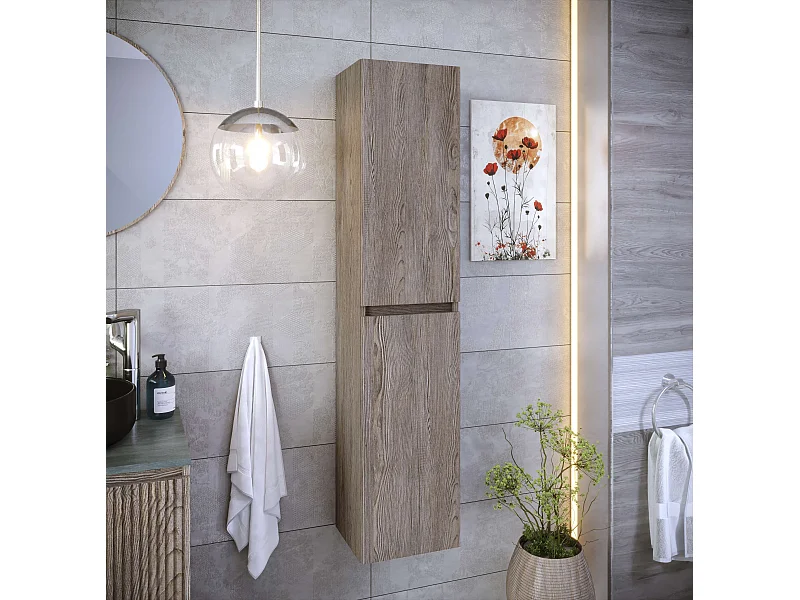 Colonne de salle de bain CIMS 2 portes 140x30x27 cm chêne coffee urban T-BATH