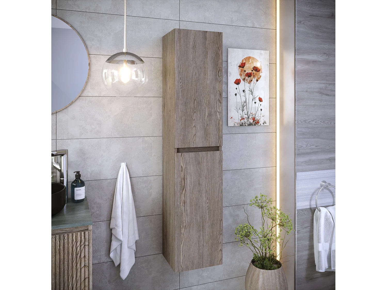 Colonne de salle de bain CIMS 2 portes 140x30x27 cm chêne coffee urban T-BATH