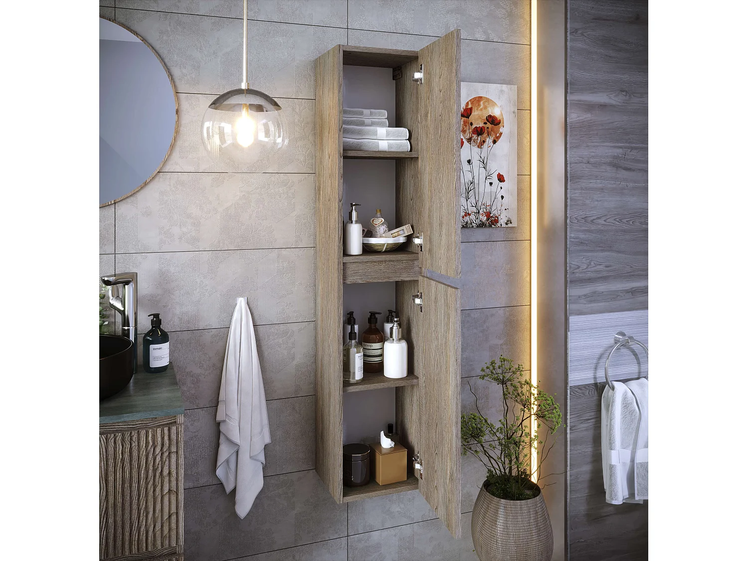 Colonne de salle de bain CIMS 2 portes 140x30x27 cm chêne coffee urban T-BATH