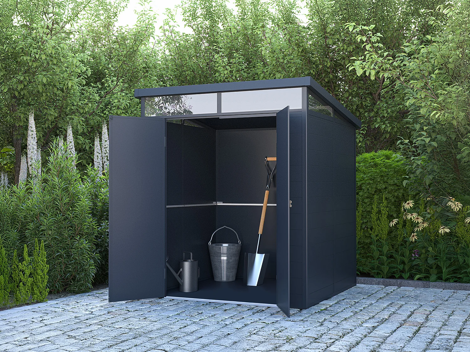 Abri de jardin en résine gris anthracite 3,65 m² avec plancher - MINARO