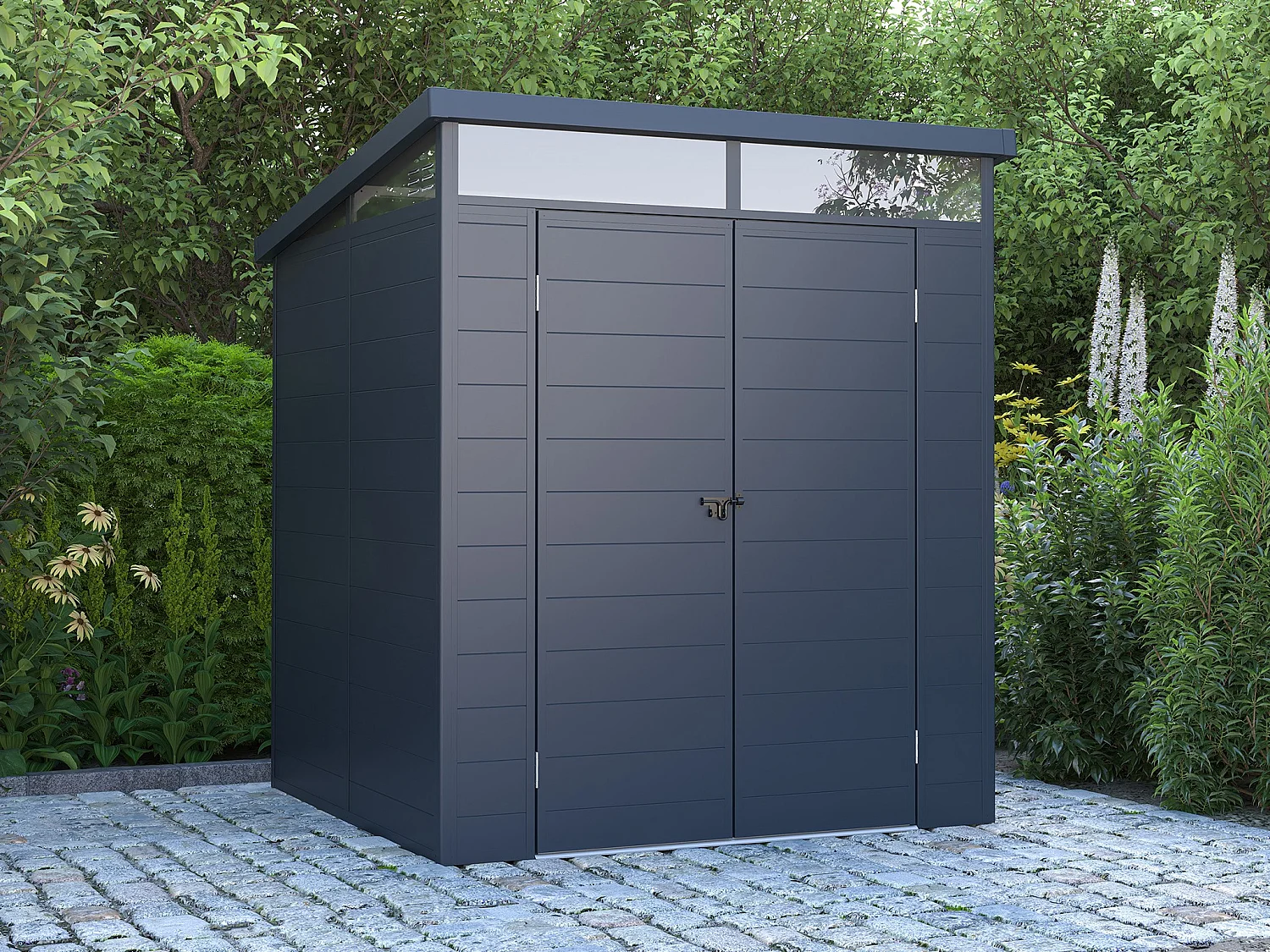 Abri de jardin en résine gris anthracite 3,65 m² avec plancher - MINARO