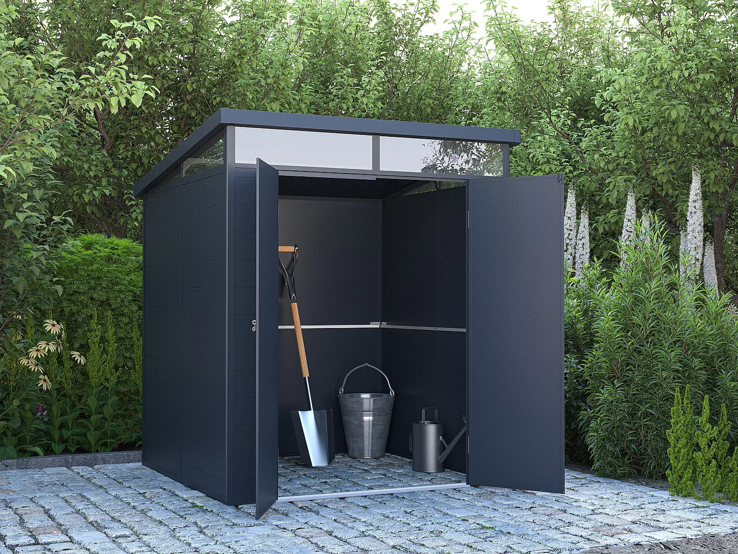 Abri de jardin en résine gris anthracite 3,65 m² avec plancher - MINARO