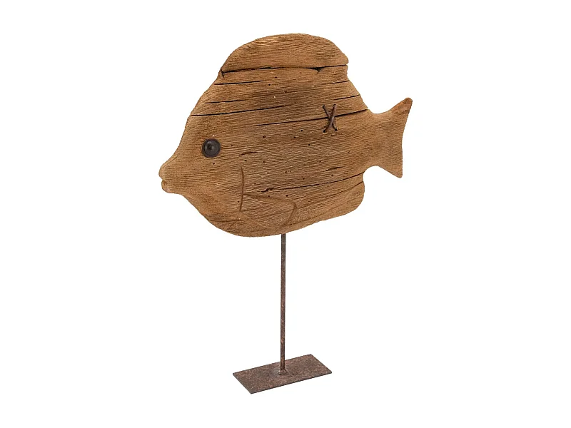 Poisson sur pied en bois recyclé et métal Grand modèle