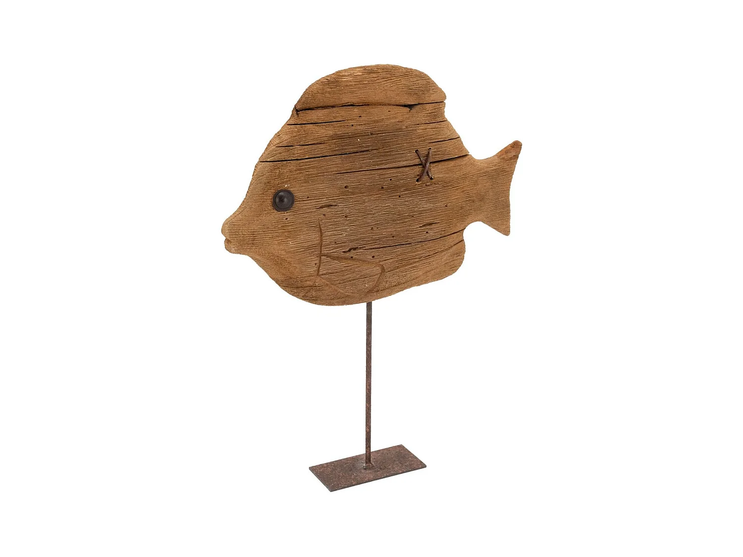 Poisson sur pied en bois recyclé et métal Grand modèle