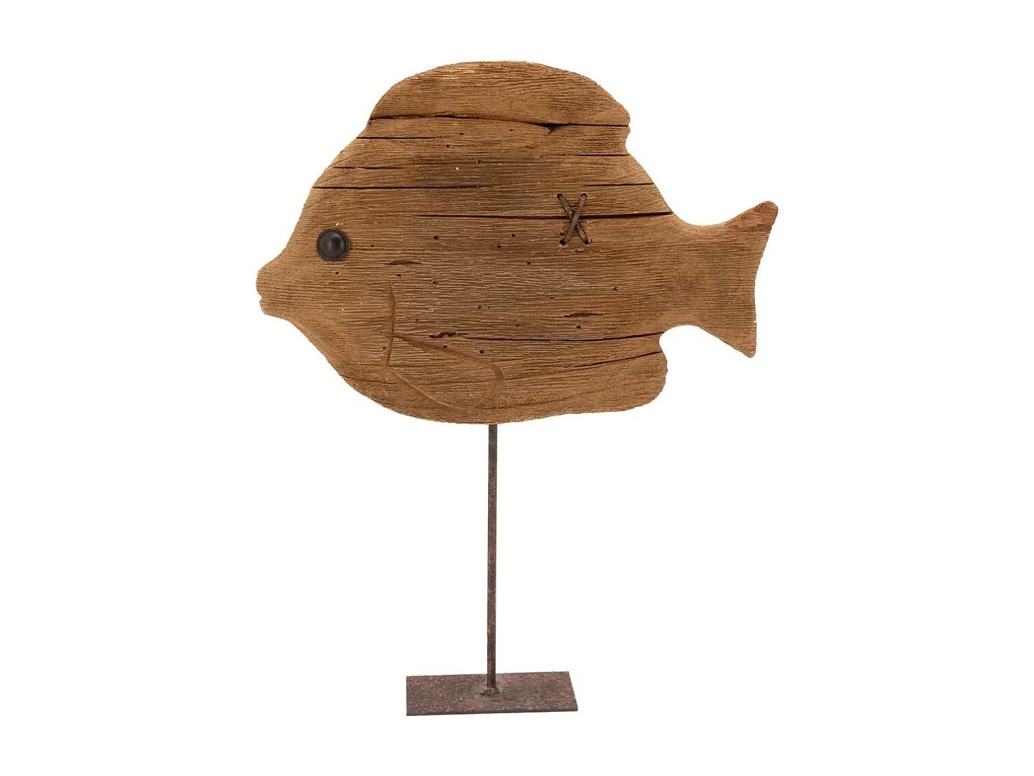 Poisson sur pied en bois recyclé et métal Grand modèle