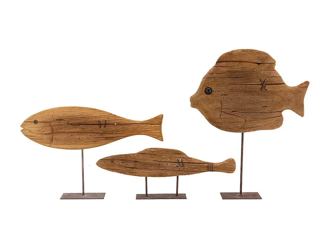 Poisson sur pied en bois recyclé et métal Grand modèle