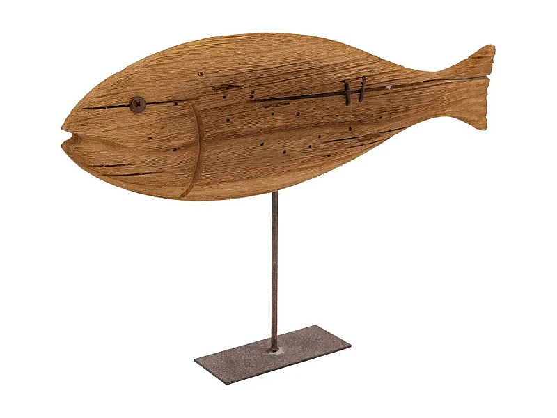 Poisson sur pied en bois recyclé et métal Moyen modèle