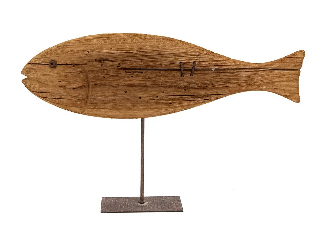 Poisson sur pied en bois recyclé et métal Moyen modèle