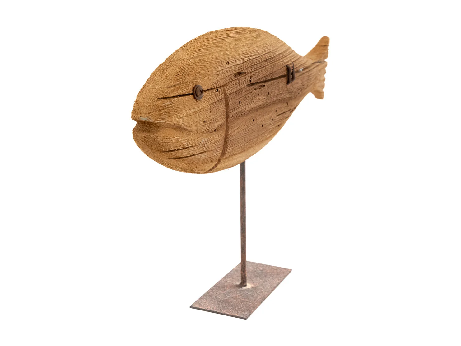 Poisson sur pied en bois recyclé et métal Moyen modèle
