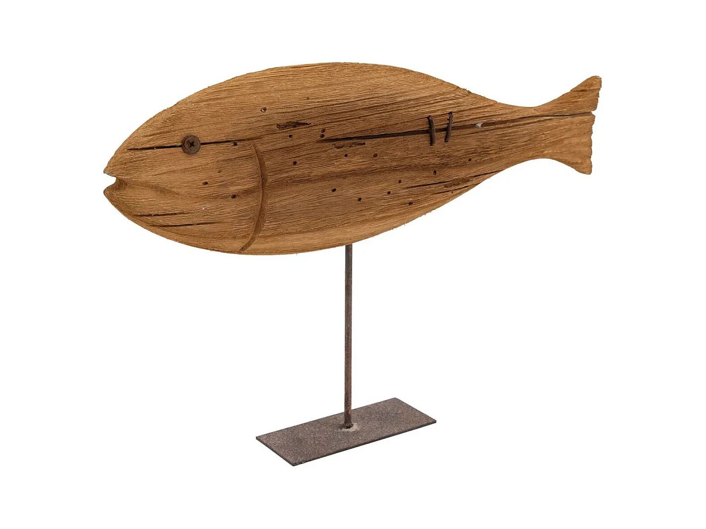 Poisson sur pied en bois recyclé et métal Moyen modèle