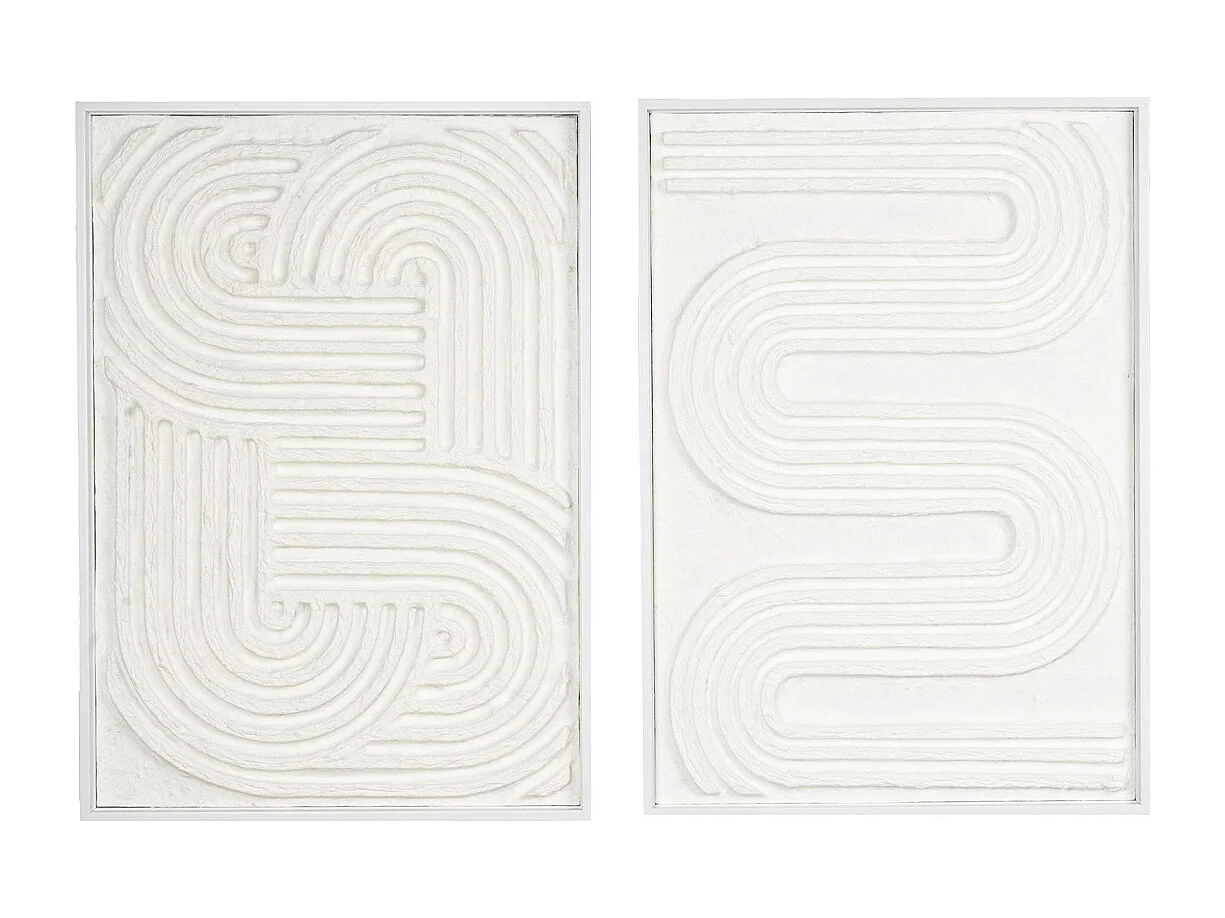 Cadres en bois blanc motifs abstraits papier maché (Lot de 2)