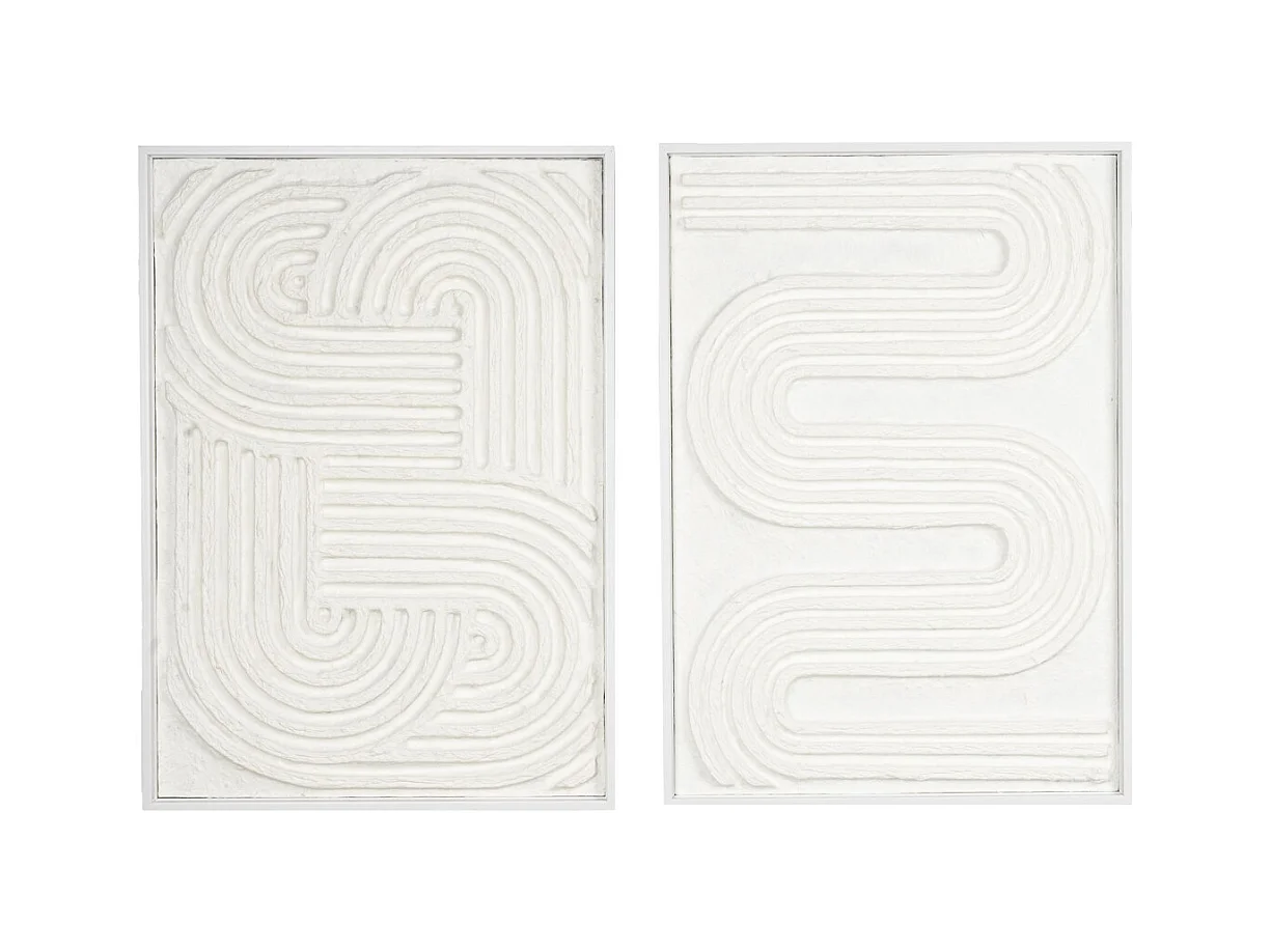 Cadres en bois blanc motifs abstraits papier maché (Lot de 2)