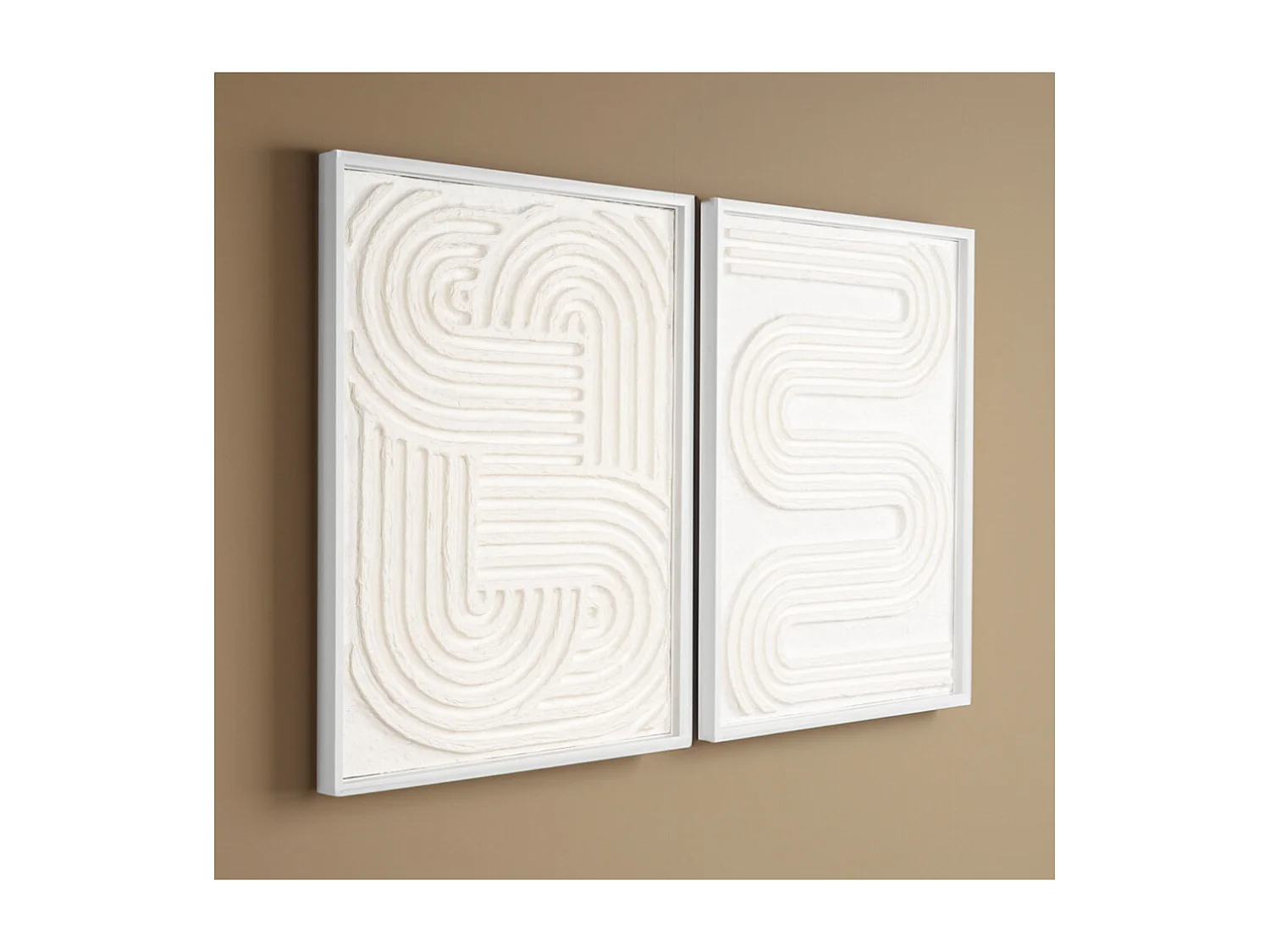 Cadres en bois blanc motifs abstraits papier maché (Lot de 2)