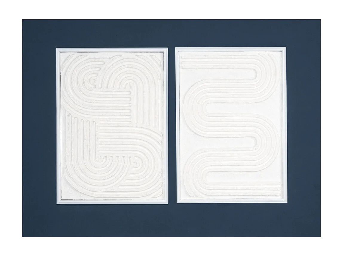 Cadres en bois blanc motifs abstraits papier maché (Lot de 2)