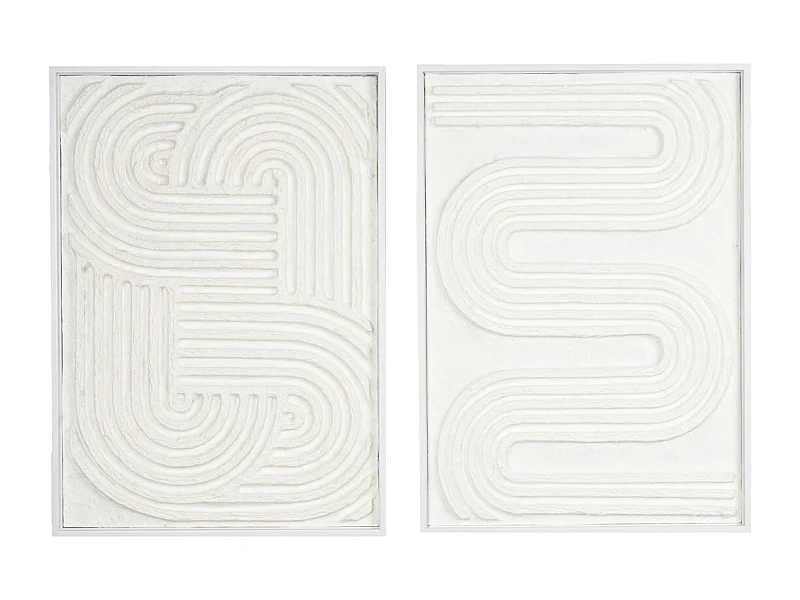 Cadres en bois blanc motifs abstraits papier maché (Lot de 2)