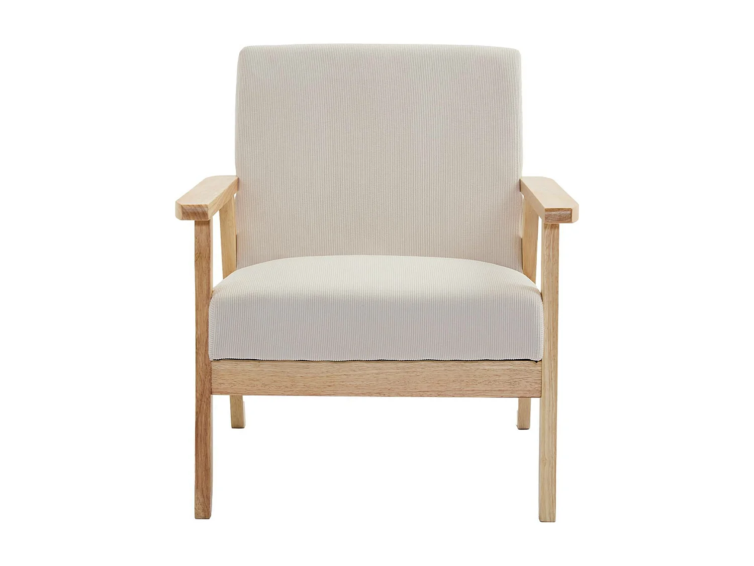 Canapé banquette 2 places + Fauteuil velours côtelé. pieds bois. crème