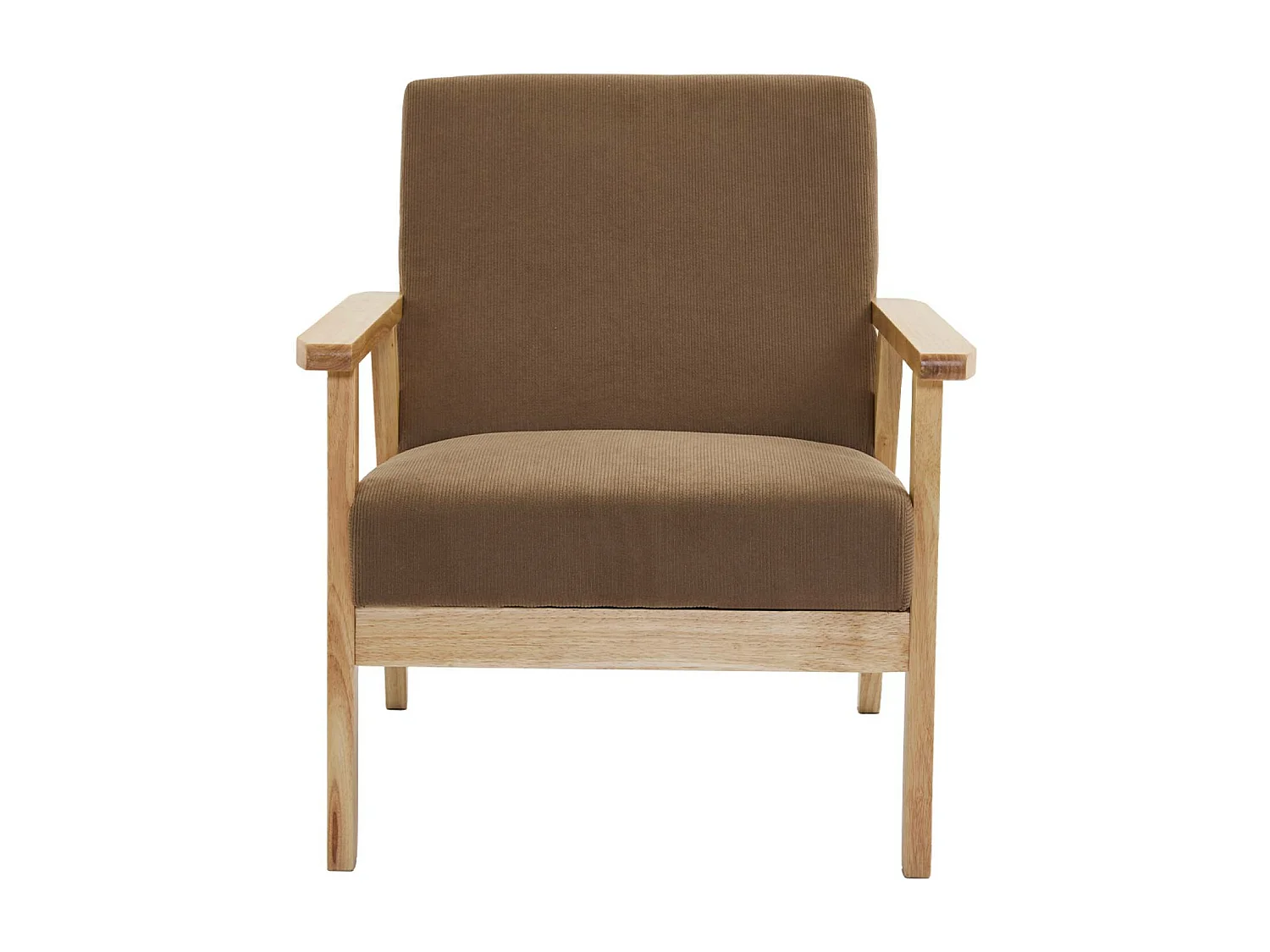 Canapé banquette 2 places + Fauteuil velours côtelé. pieds bois. taupe