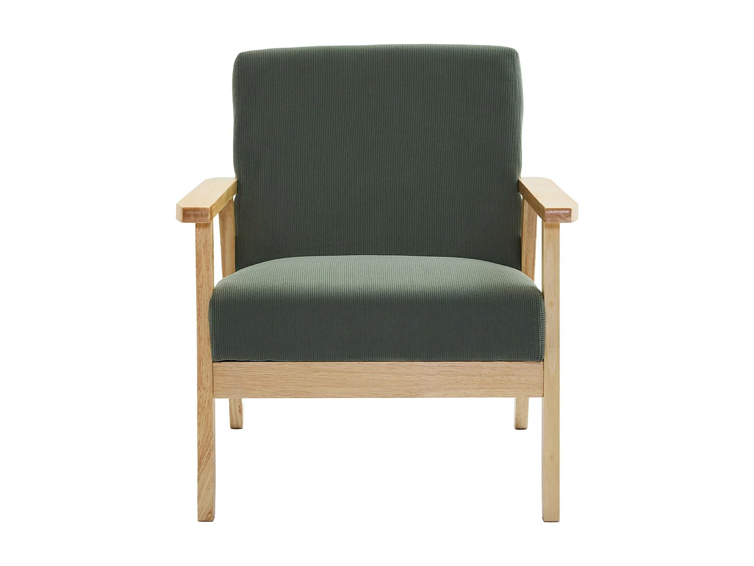 Sofá de 2 plazas y sillón de pana con patas de madera kaki oscuro