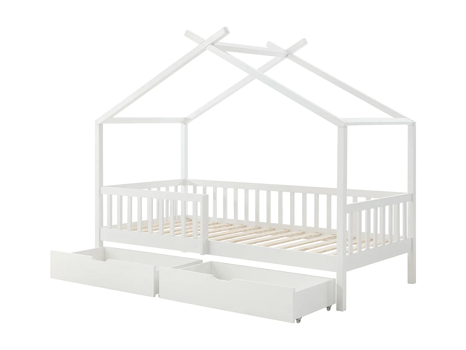 Lit cabane 90 x 190 cm avec tiroirs - Pin et MDF - Blanc - KIRALIO
