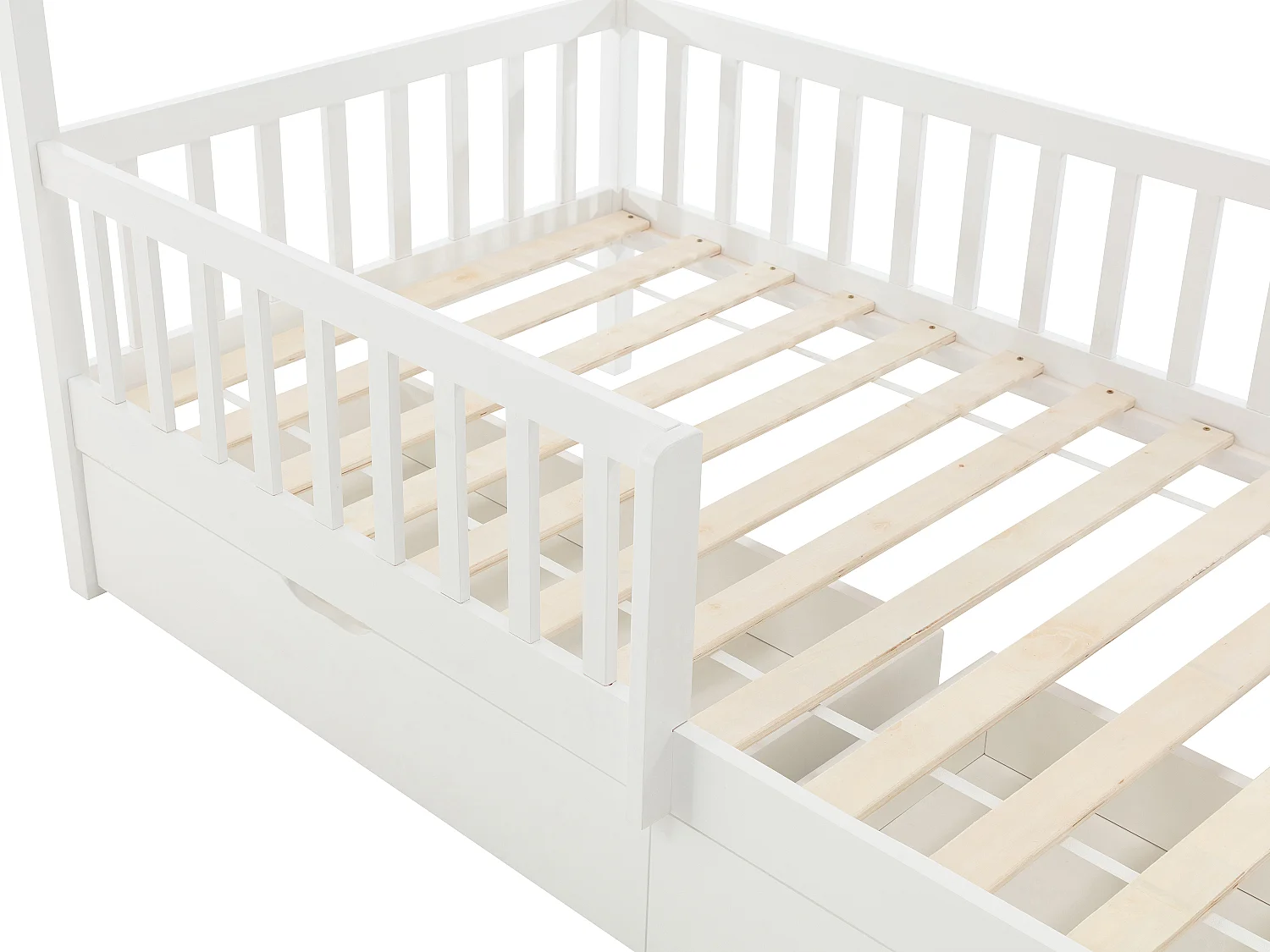 Lit cabane 90 x 190 cm avec tiroirs - Pin et MDF - Blanc - KIRALIO