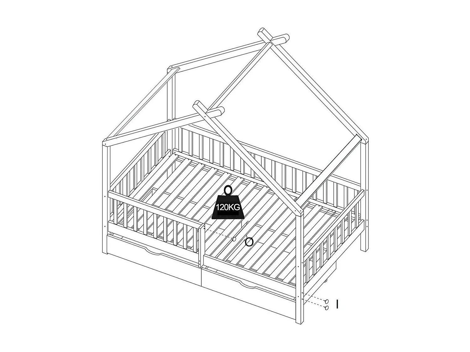 Lit cabane 90 x 190 cm avec tiroirs - Pin et MDF - Blanc - KIRALIO