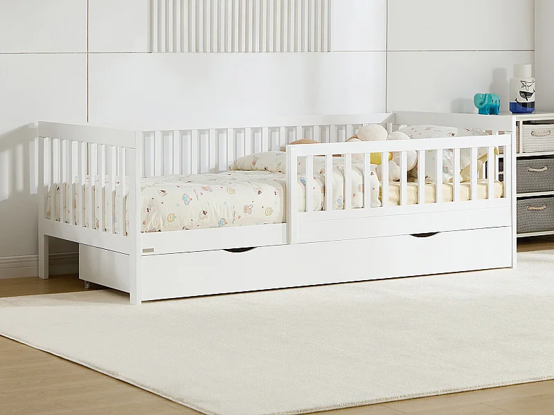 Bed 90 x 190 cm met lade - Grenen en mdf - Wit - PROVIATI