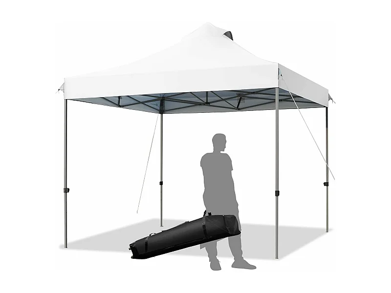Tonnelle de Jardin Escamotable Pliable 3x3M, Tente de Fête Imperméable Protection Solaire 3 Hauteurs 305/320/335 cm avec Sac de Rangement à roulettes, pour Marché Patio (Blanc)
