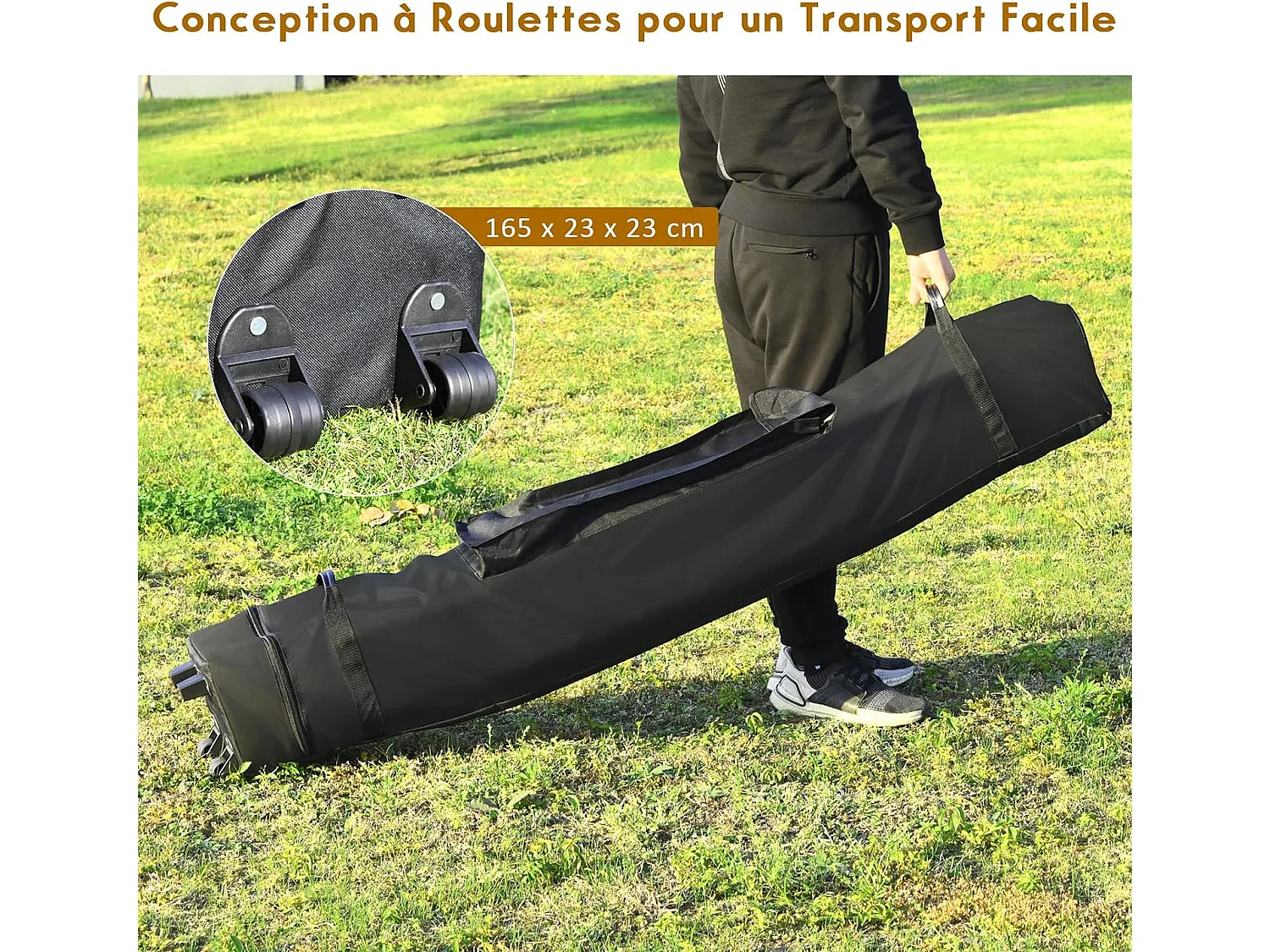 Tonnelle de Jardin Escamotable Pliable 3x3M, Tente de Fête Imperméable Protection Solaire 3 Hauteurs 305/320/335 cm avec Sac de Rangement à roulettes, pour Marché Patio (Blanc)