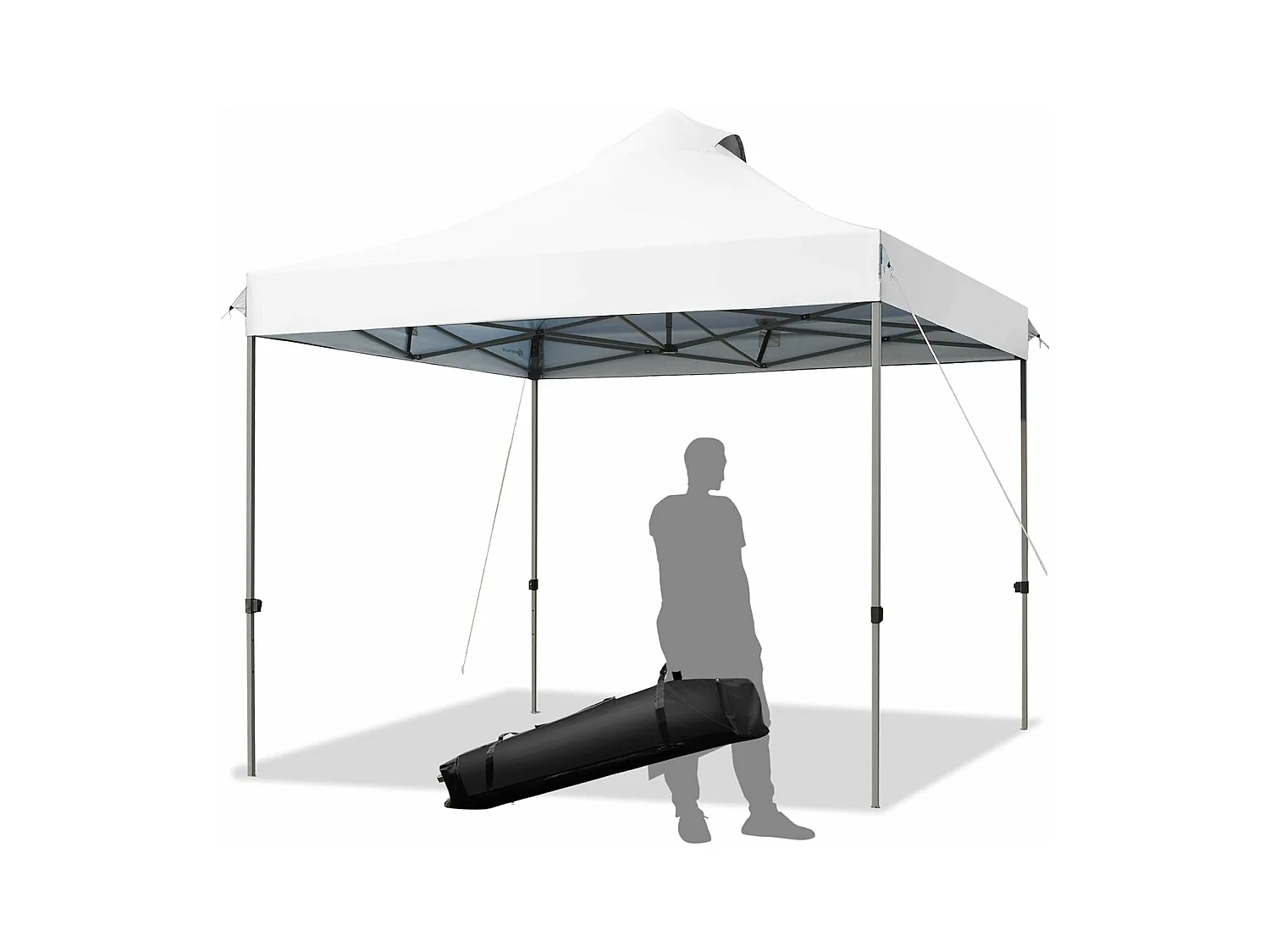 Tonnelle de Jardin Escamotable Pliable 3x3M, Tente de Fête Imperméable Protection Solaire 3 Hauteurs 305/320/335 cm avec Sac de Rangement à roulettes, pour Marché Patio (Blanc)