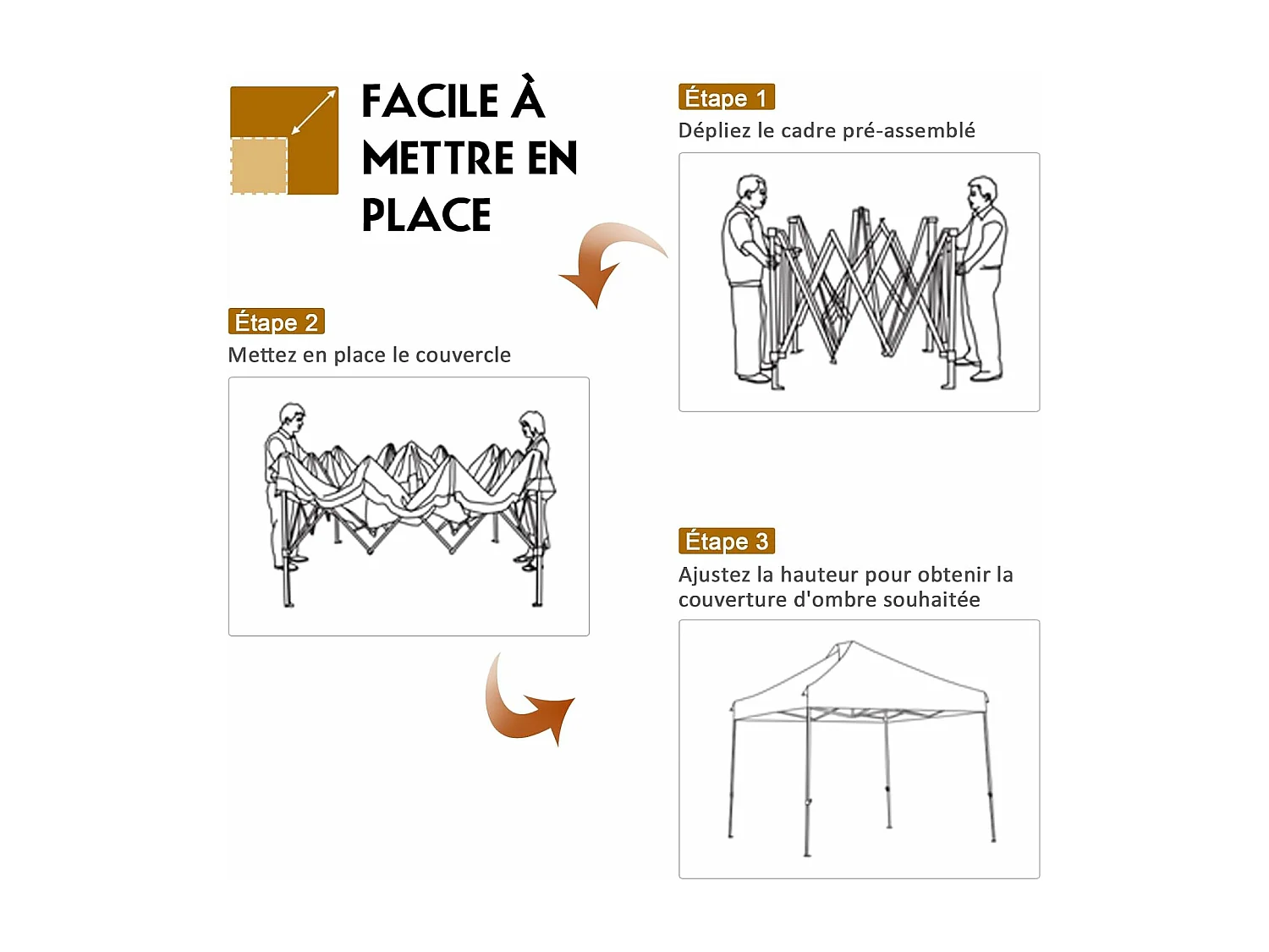 Tonnelle de Jardin Escamotable Pliable 3x3M, Tente de Fête Imperméable Protection Solaire 3 Hauteurs 305/320/335 cm avec Sac de Rangement à roulettes, pour Marché Patio (Blanc)