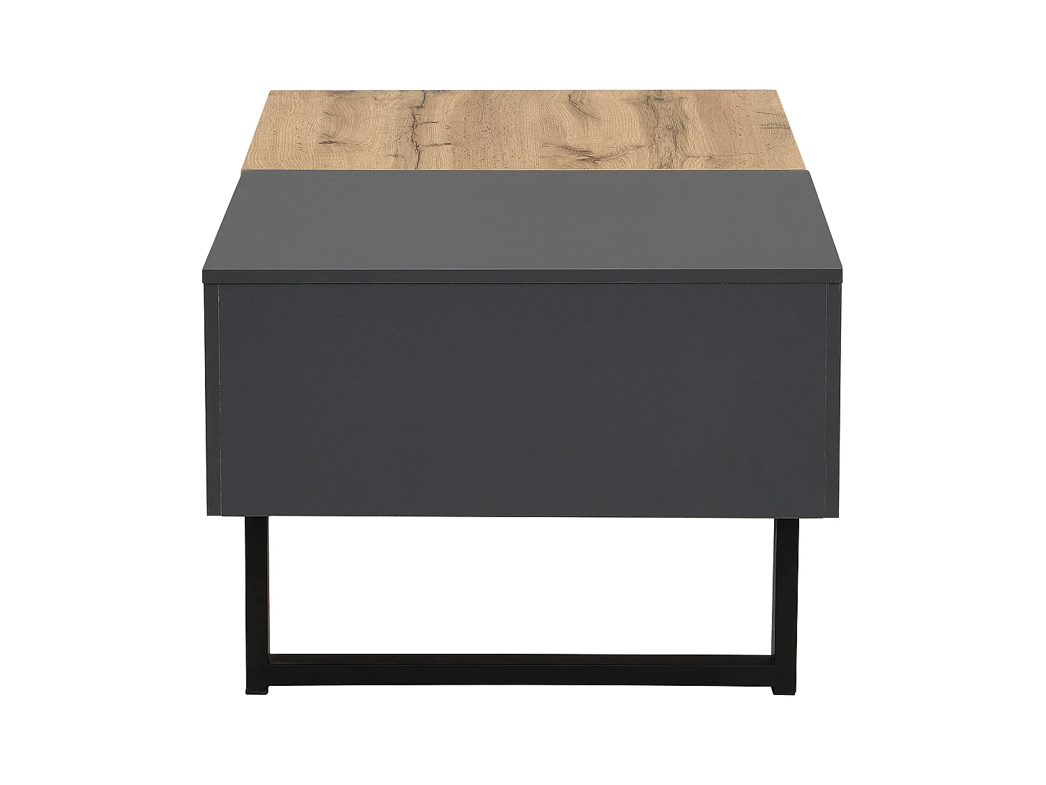 Table basse en bois et métal - avec rangements cachés - Naturel & Gris