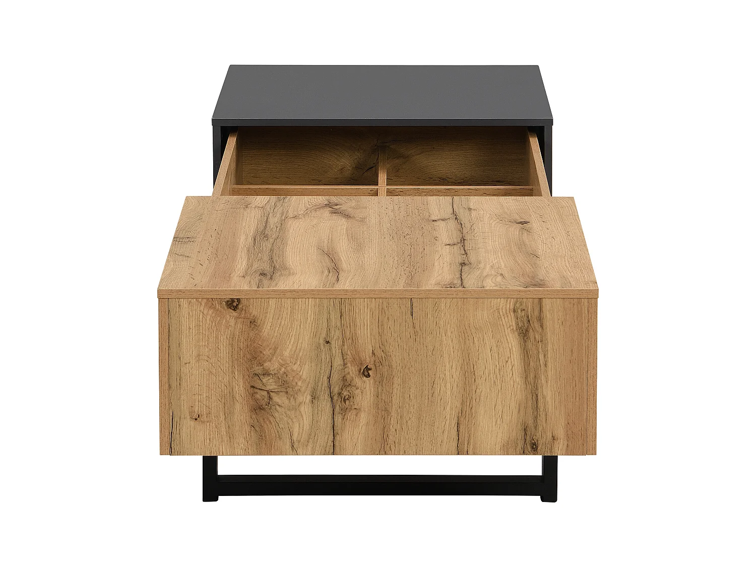 Table basse en bois et métal - avec rangements cachés - Naturel & Gris