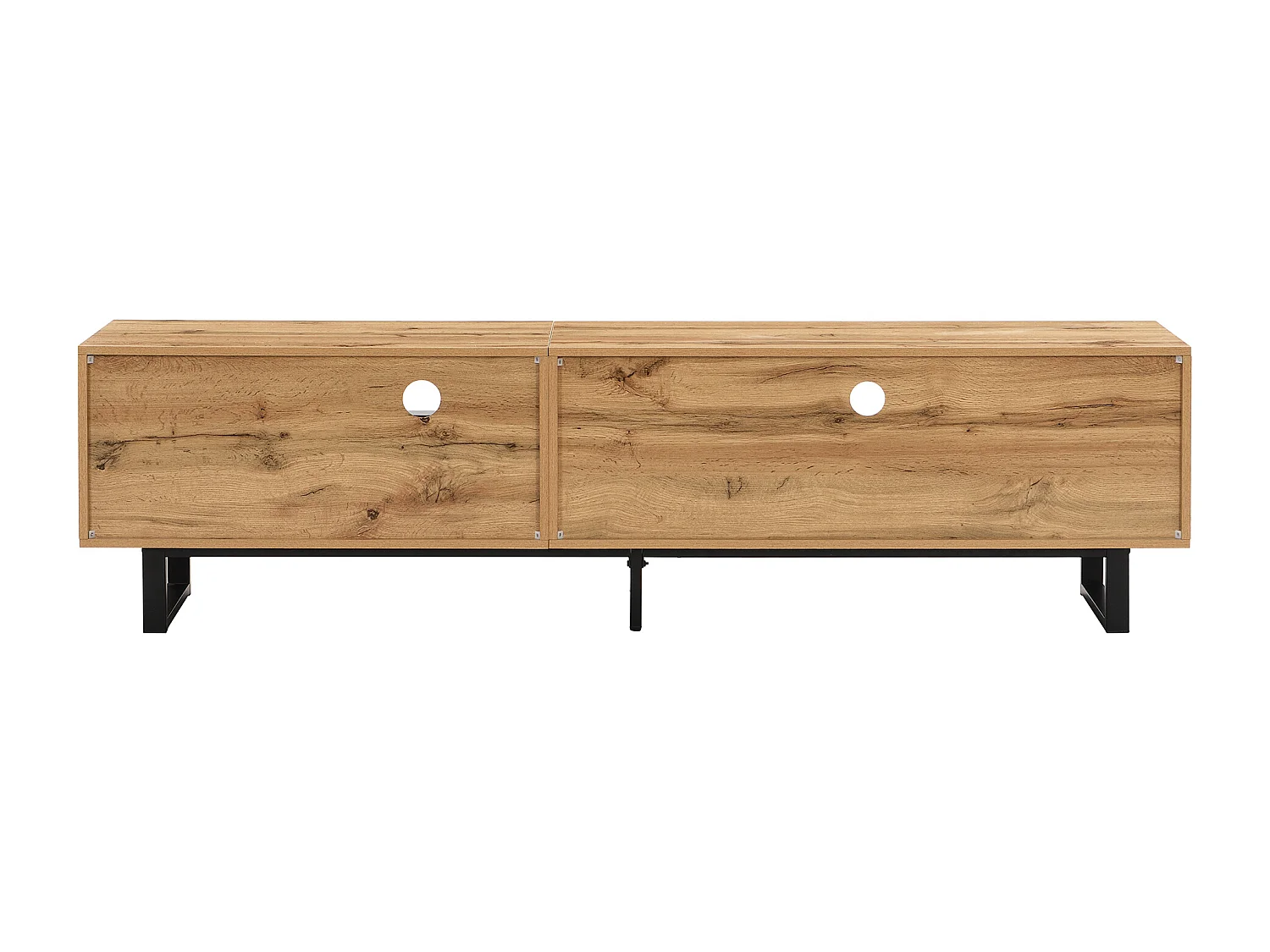 Meuble TV 190 cm avec LED - 6 cloisons et 1 tiroir - Naturel