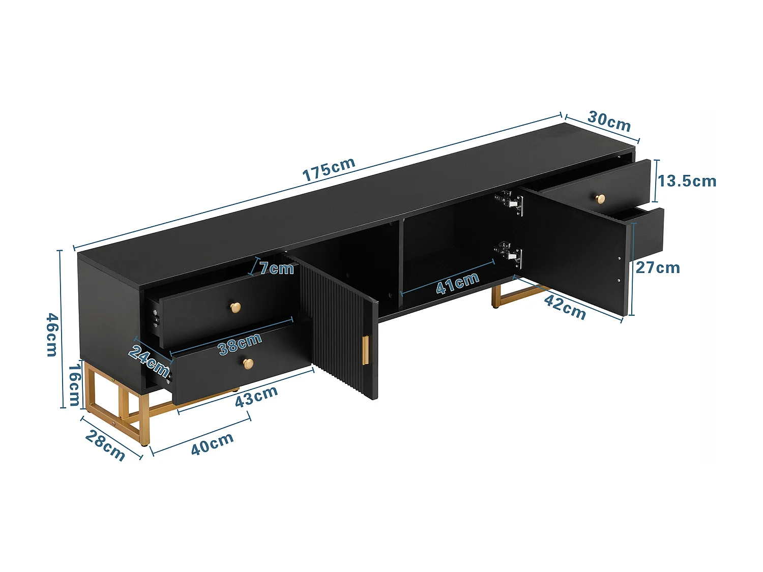 Móvel TV 175 cm - 2 portas texturadas e 4 gavetas - em MDF - Preto