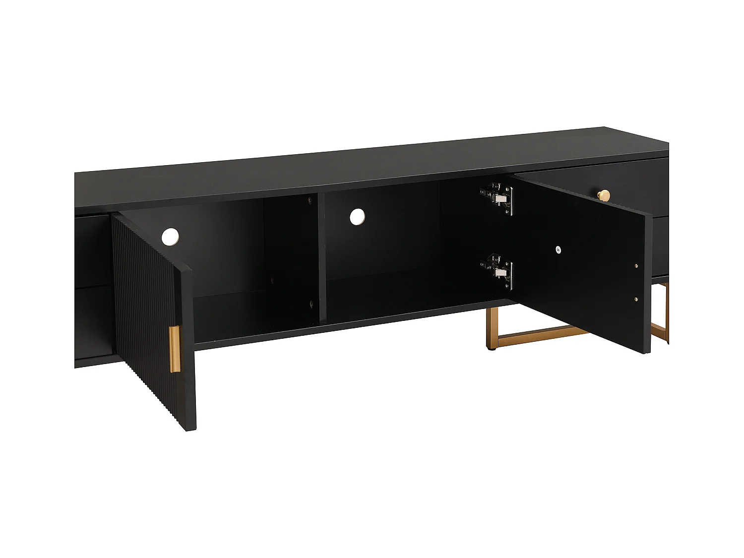 TV-meubel van 175 cm - 2 structuurdeuren en 4 laden - in MDF - Zwart