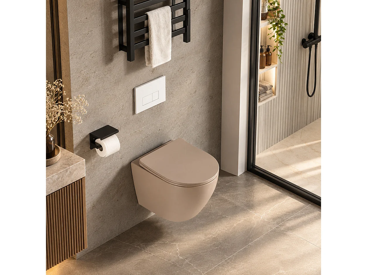 Cuvette WC suspendu CARCEO beige mat - sans bride et avec frein de chute