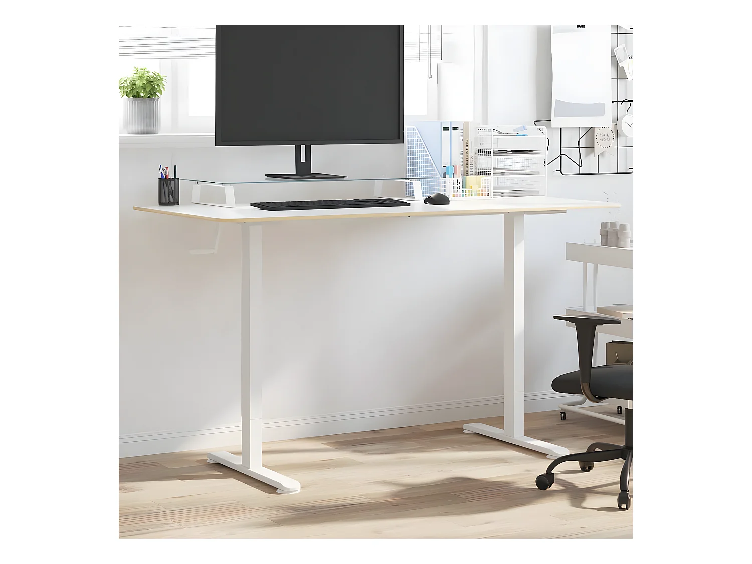 Bureau debout blanc (94-135)x60x(70-114) cm acier